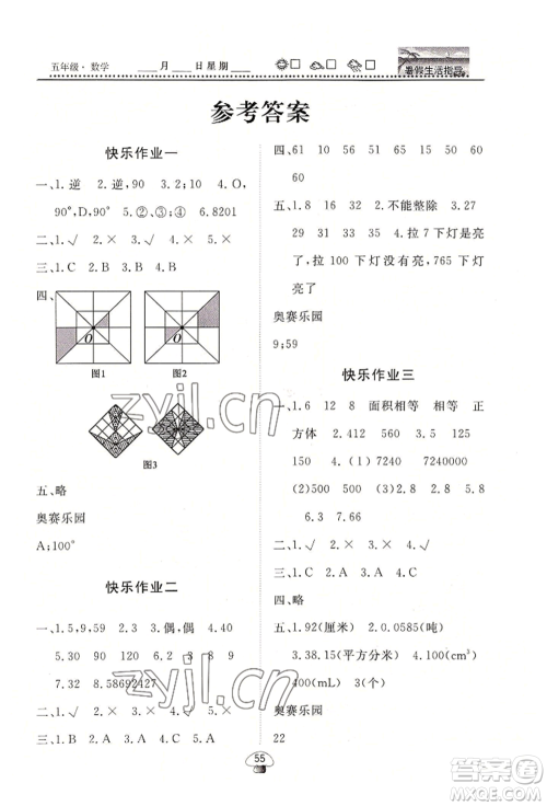 山东数字出版传媒有限公司2022文轩暑假生活指导五年级数学通用版参考答案