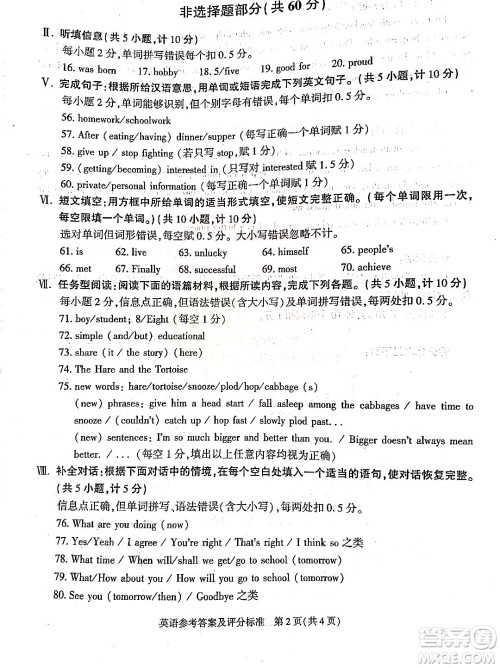 2022年陕西省初中学业水平考试英语试题及答案 2022年陕西省初中学业水平考试英语试题及答案