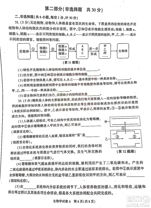 2022年陕西省初中学业水平考试生物学试题及答案