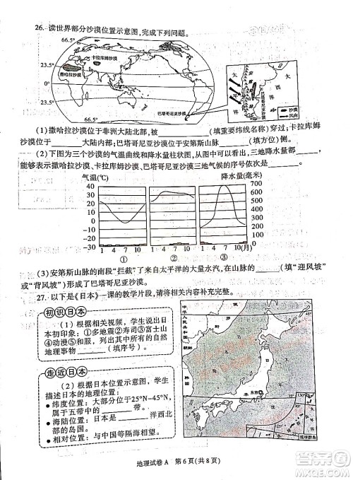 2022年陕西省初中学业水平考试地理试题及答案