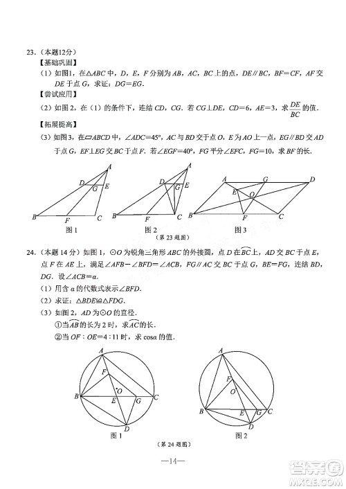 宁波市2022年初中学业水平考试数学试题及答案