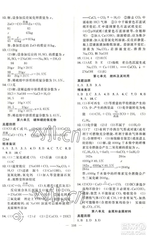 长江少年儿童出版社2022中考复习指南九年级物理化学通用版咸宁专版答案 长江少年儿童出版社2022中考复习指南九年级物理化学通用版咸宁专版答案