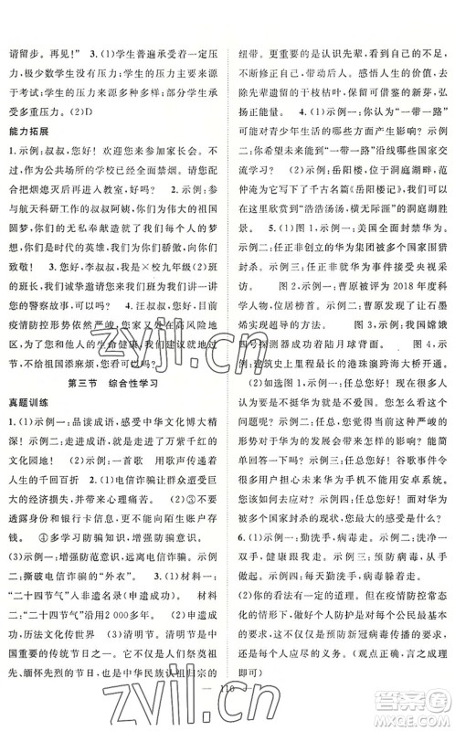 长江少年儿童出版社2022中考复习指南九年级语文通用版咸宁专版答案