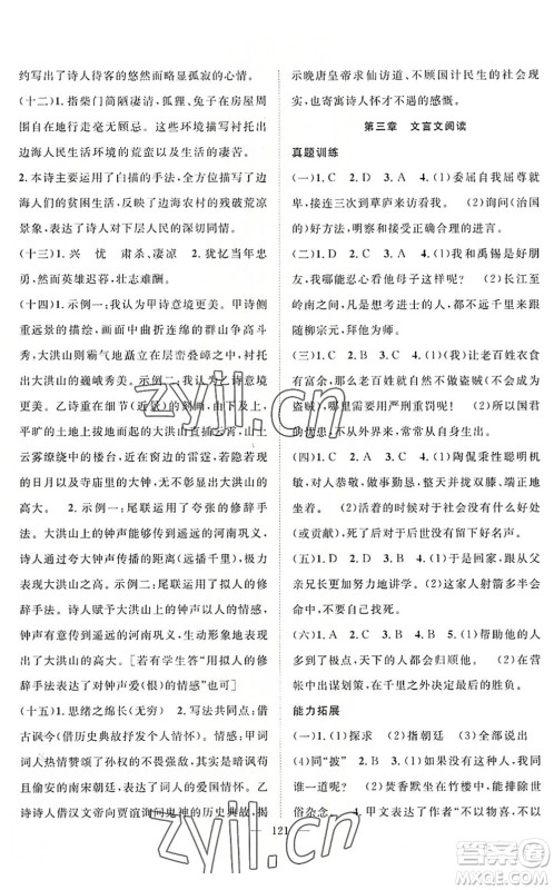 长江少年儿童出版社2022中考复习指南九年级语文通用版咸宁专版答案