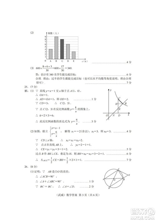 武威市2022年初中毕业高中招生考试数学试卷及答案