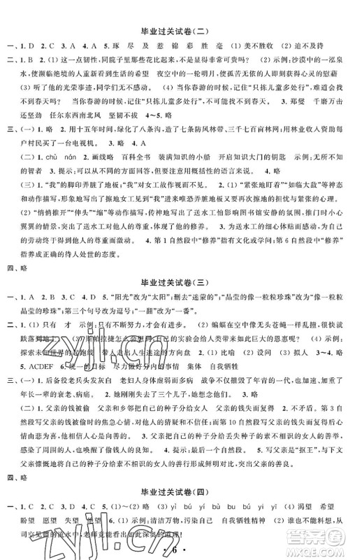 江苏凤凰科学技术出版社2022新思维冲刺小升初达标总复习六年级语文提升版答案