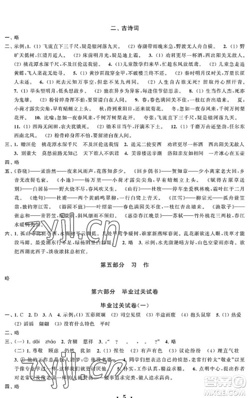 江苏凤凰科学技术出版社2022新思维冲刺小升初达标总复习六年级语文提升版答案