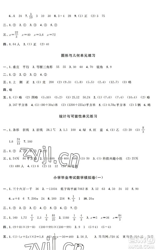 江苏凤凰科学技术出版社2022新思维冲刺小升初达标总复习六年级数学提升版答案