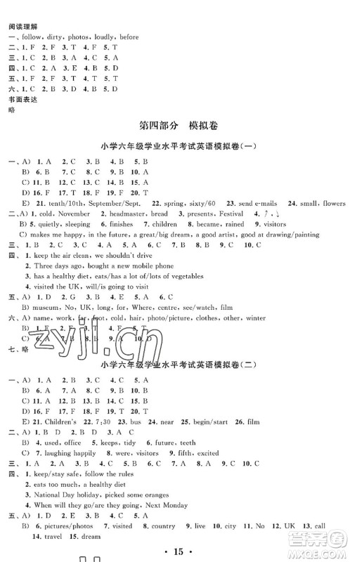 江苏凤凰科学技术出版社2022新思维冲刺小升初达标总复习六年级英语提升版答案