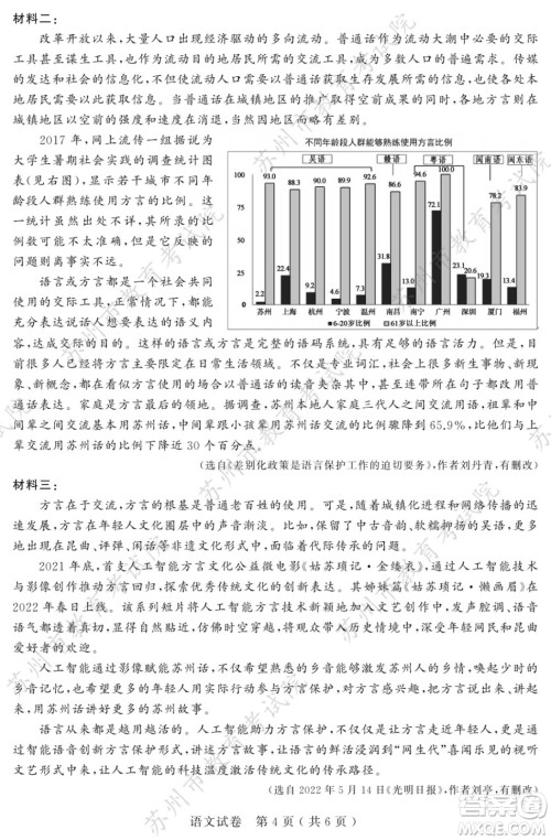 2022年苏州市初中学业水平考试语文试卷及答案