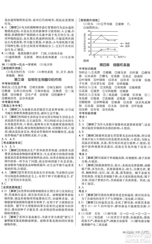 新疆青少年出版社2022升学锦囊九年级生物青岛专版答案
