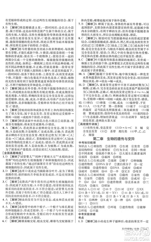 新疆青少年出版社2022升学锦囊九年级生物青岛专版答案