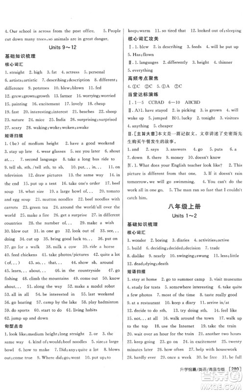 新疆青少年出版社2022升学锦囊九年级英语青岛专版答案