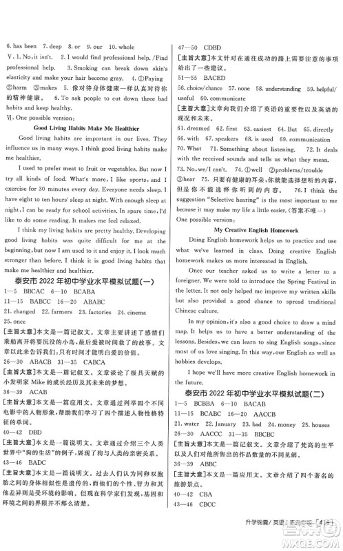新疆青少年出版社2022升学锦囊九年级英语泰安专版答案 新疆青少年出版社2022升学锦囊九年级英语泰安专版答案