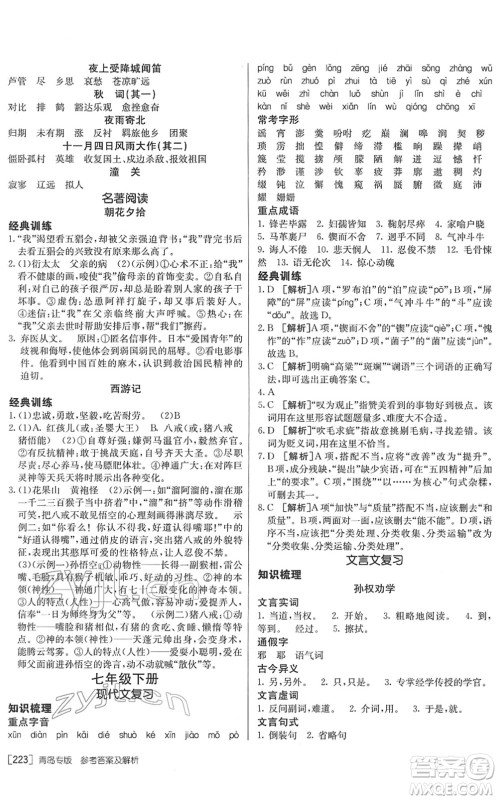 新疆青少年出版社2022升学锦囊九年级语文青岛专版答案 新疆青少年出版社2022升学锦囊九年级语文青岛专版答案