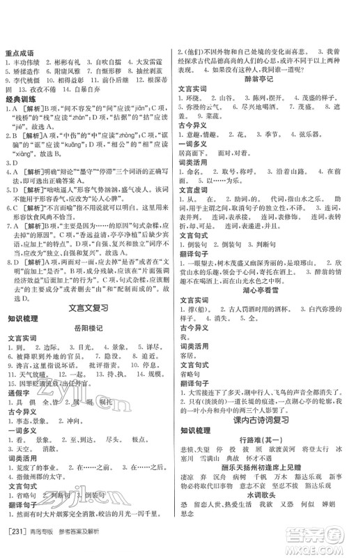 新疆青少年出版社2022升学锦囊九年级语文青岛专版答案 新疆青少年出版社2022升学锦囊九年级语文青岛专版答案