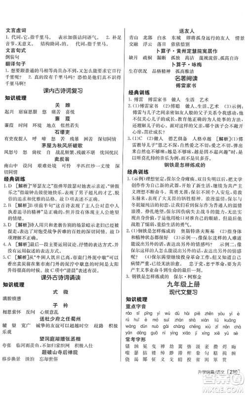 新疆青少年出版社2022升学锦囊九年级语文青岛专版答案 新疆青少年出版社2022升学锦囊九年级语文青岛专版答案