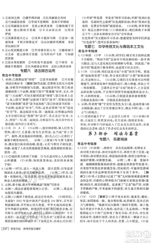 新疆青少年出版社2022升学锦囊九年级语文青岛专版答案 新疆青少年出版社2022升学锦囊九年级语文青岛专版答案