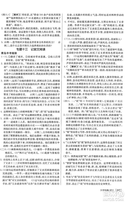 新疆青少年出版社2022升学锦囊九年级语文青岛专版答案