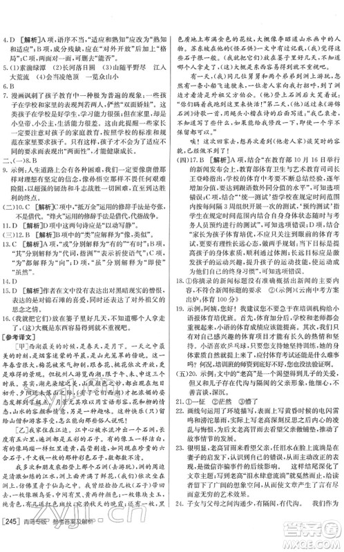 新疆青少年出版社2022升学锦囊九年级语文青岛专版答案 新疆青少年出版社2022升学锦囊九年级语文青岛专版答案