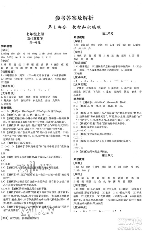 新疆青少年出版社2022升学锦囊九年级语文泰安专版答案 新疆青少年出版社2022升学锦囊九年级语文泰安专版答案