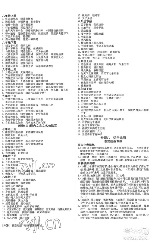 新疆青少年出版社2022升学锦囊九年级语文泰安专版答案 新疆青少年出版社2022升学锦囊九年级语文泰安专版答案