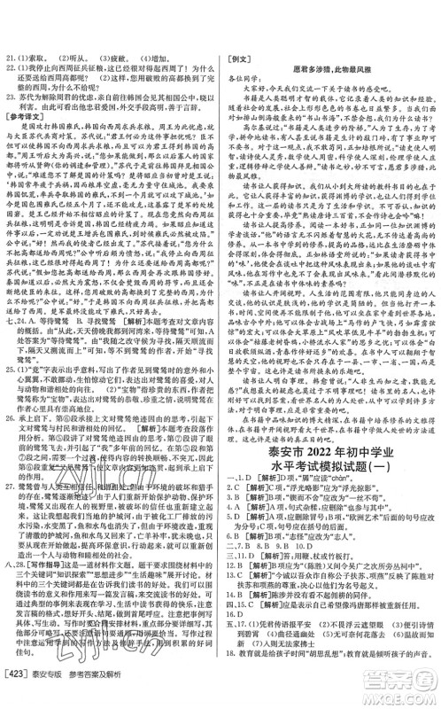 新疆青少年出版社2022升学锦囊九年级语文泰安专版答案 新疆青少年出版社2022升学锦囊九年级语文泰安专版答案