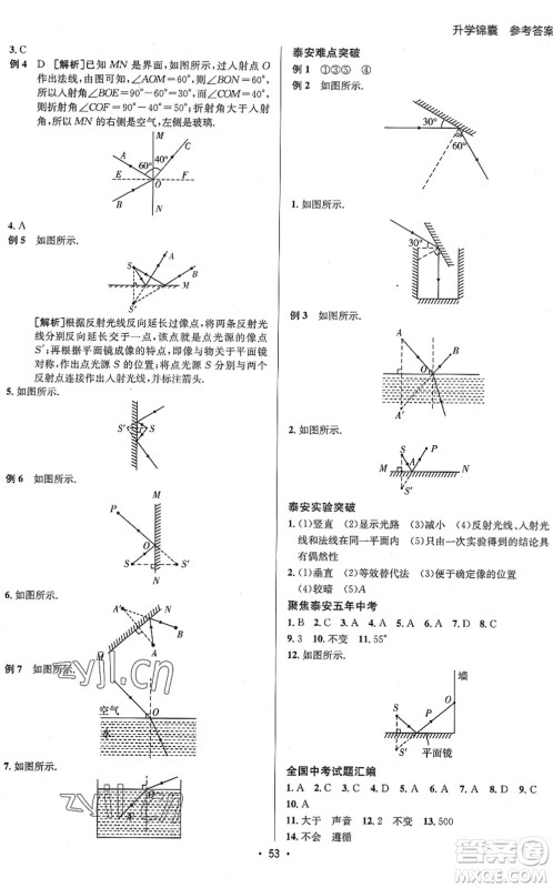 新疆青少年出版社2022升学锦囊九年级物理泰安专版答案