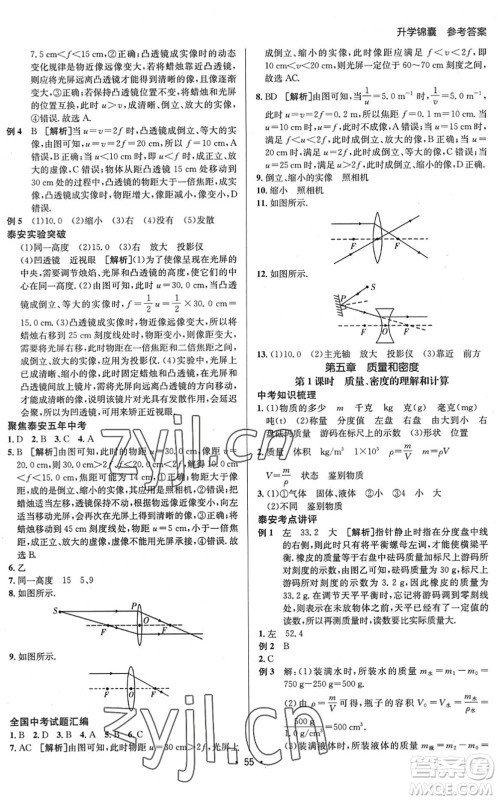 新疆青少年出版社2022升学锦囊九年级物理泰安专版答案