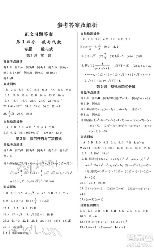 新疆青少年出版社2022升学锦囊九年级数学青岛专版答案