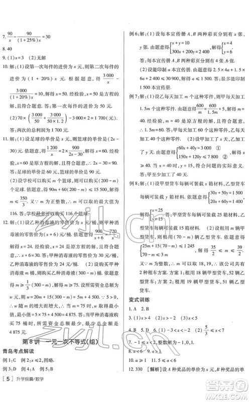 新疆青少年出版社2022升学锦囊九年级数学青岛专版答案
