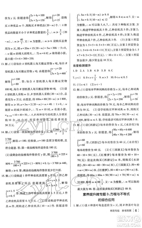 新疆青少年出版社2022升学锦囊九年级数学青岛专版答案