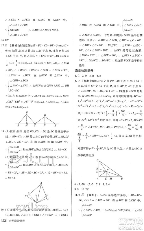 新疆青少年出版社2022升学锦囊九年级数学青岛专版答案