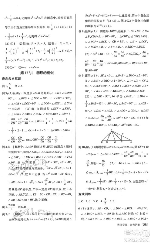 新疆青少年出版社2022升学锦囊九年级数学青岛专版答案