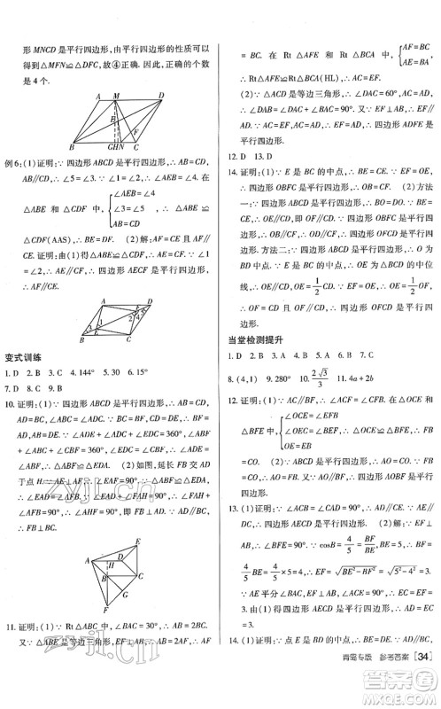 新疆青少年出版社2022升学锦囊九年级数学青岛专版答案