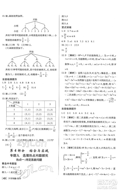 新疆青少年出版社2022升学锦囊九年级数学青岛专版答案 新疆青少年出版社2022升学锦囊九年级数学青岛专版答案