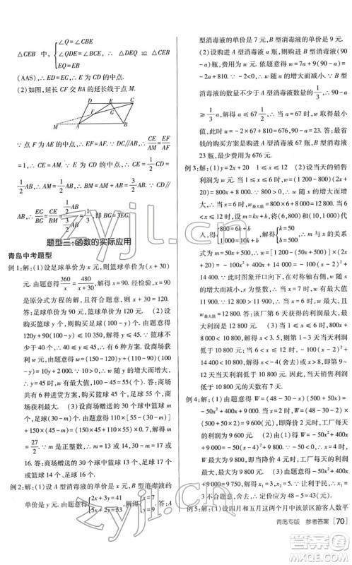 新疆青少年出版社2022升学锦囊九年级数学青岛专版答案