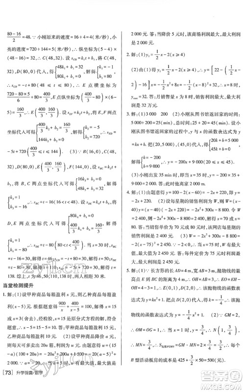 新疆青少年出版社2022升学锦囊九年级数学青岛专版答案