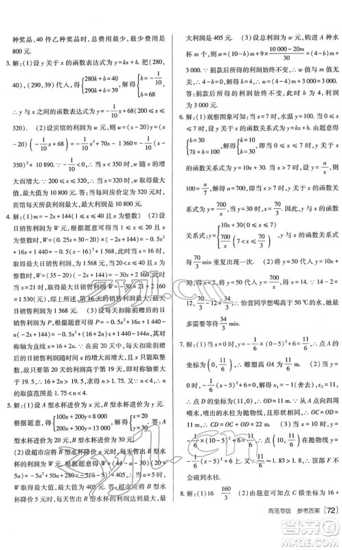 新疆青少年出版社2022升学锦囊九年级数学青岛专版答案