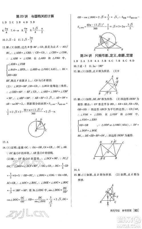 新疆青少年出版社2022升学锦囊九年级数学青岛专版答案