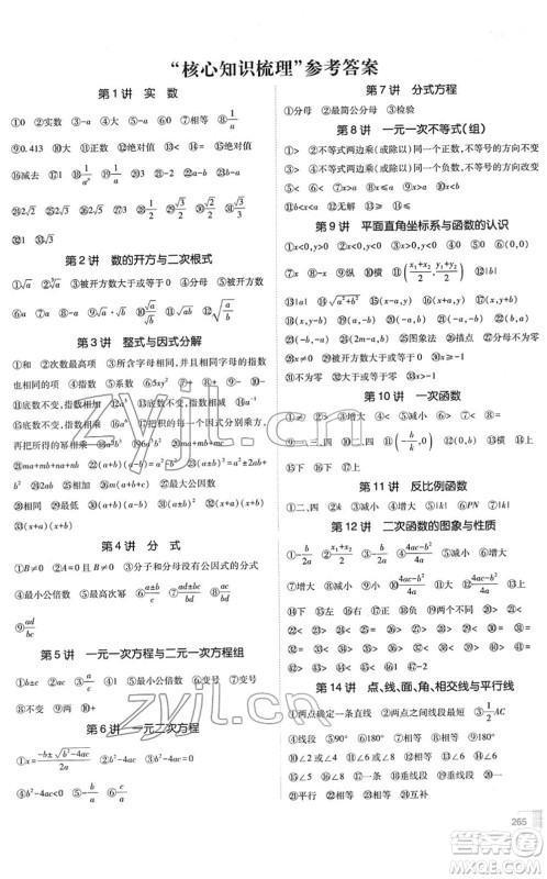 新疆青少年出版社2022升学锦囊九年级数学青岛专版答案