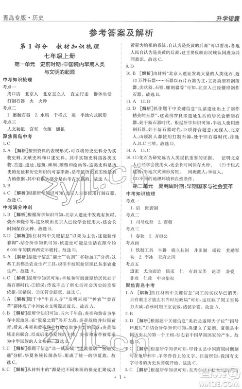 新疆青少年出版社2022升学锦囊九年级历史青岛专版答案 新疆青少年出版社2022升学锦囊九年级历史青岛专版答案