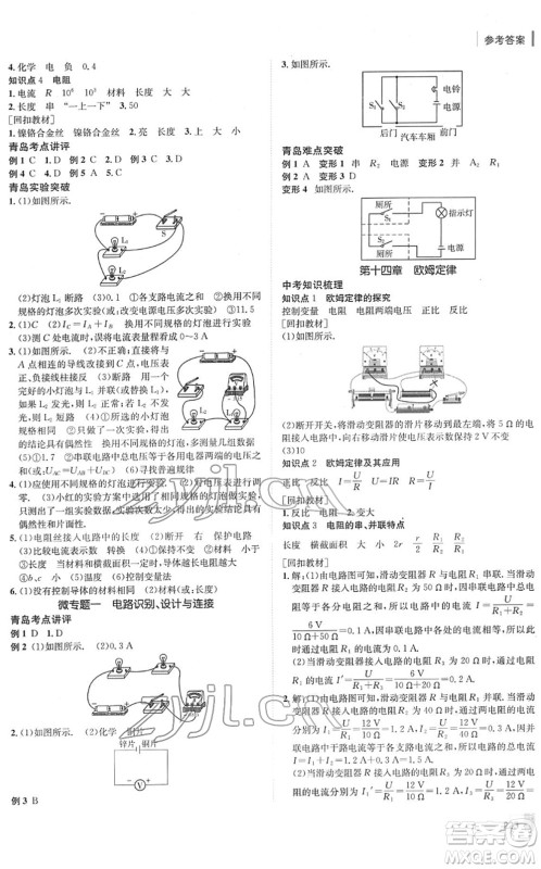 新疆青少年出版社2022升学锦囊九年级物理青岛专版答案