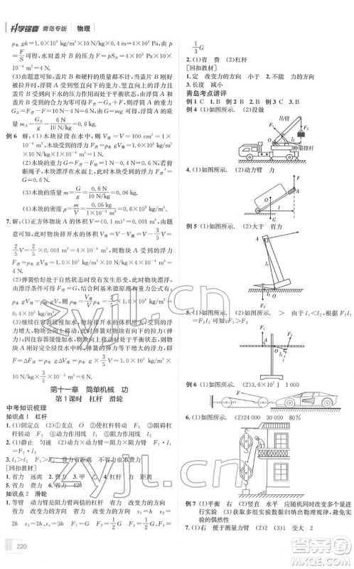 新疆青少年出版社2022升学锦囊九年级物理青岛专版答案