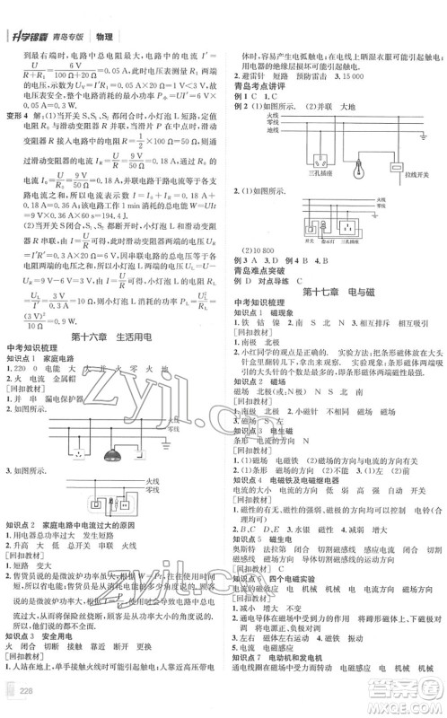 新疆青少年出版社2022升学锦囊九年级物理青岛专版答案