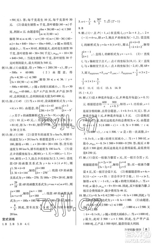 新疆青少年出版社2022升学锦囊九年级数学泰安专版答案