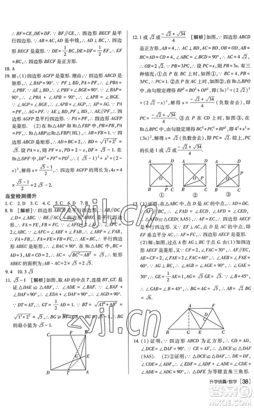 新疆青少年出版社2022升学锦囊九年级数学泰安专版答案
