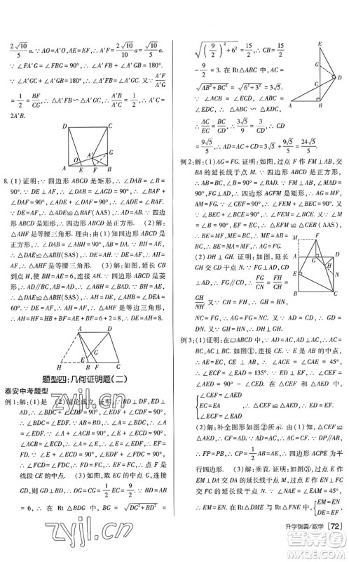 新疆青少年出版社2022升学锦囊九年级数学泰安专版答案 新疆青少年出版社2022升学锦囊九年级数学泰安专版答案