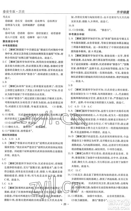 新疆青少年出版社2022升学锦囊九年级历史泰安专版答案 新疆青少年出版社2022升学锦囊九年级历史泰安专版答案