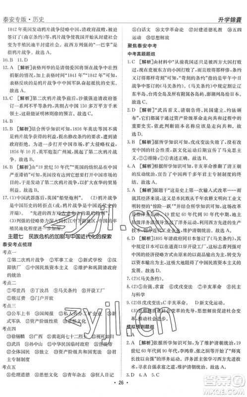 新疆青少年出版社2022升学锦囊九年级历史泰安专版答案 新疆青少年出版社2022升学锦囊九年级历史泰安专版答案